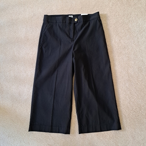 New! Anne Klein Wide Leg Pants Culottes Black Cropped Pants Stretch Size 10 NWT - Picture 1 of 12